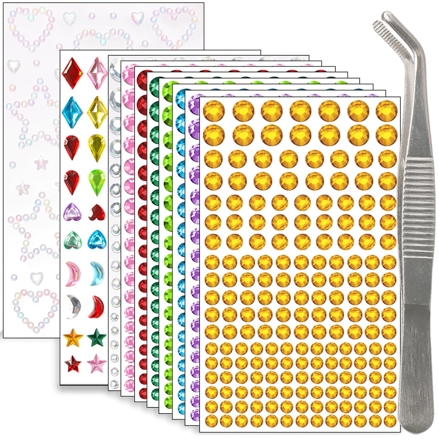 Hair Gems - 1760 Pcs Self-Adhesive Clear Rhinestones for Face, Body & Nail Art | Festival & Halloween Makeup
