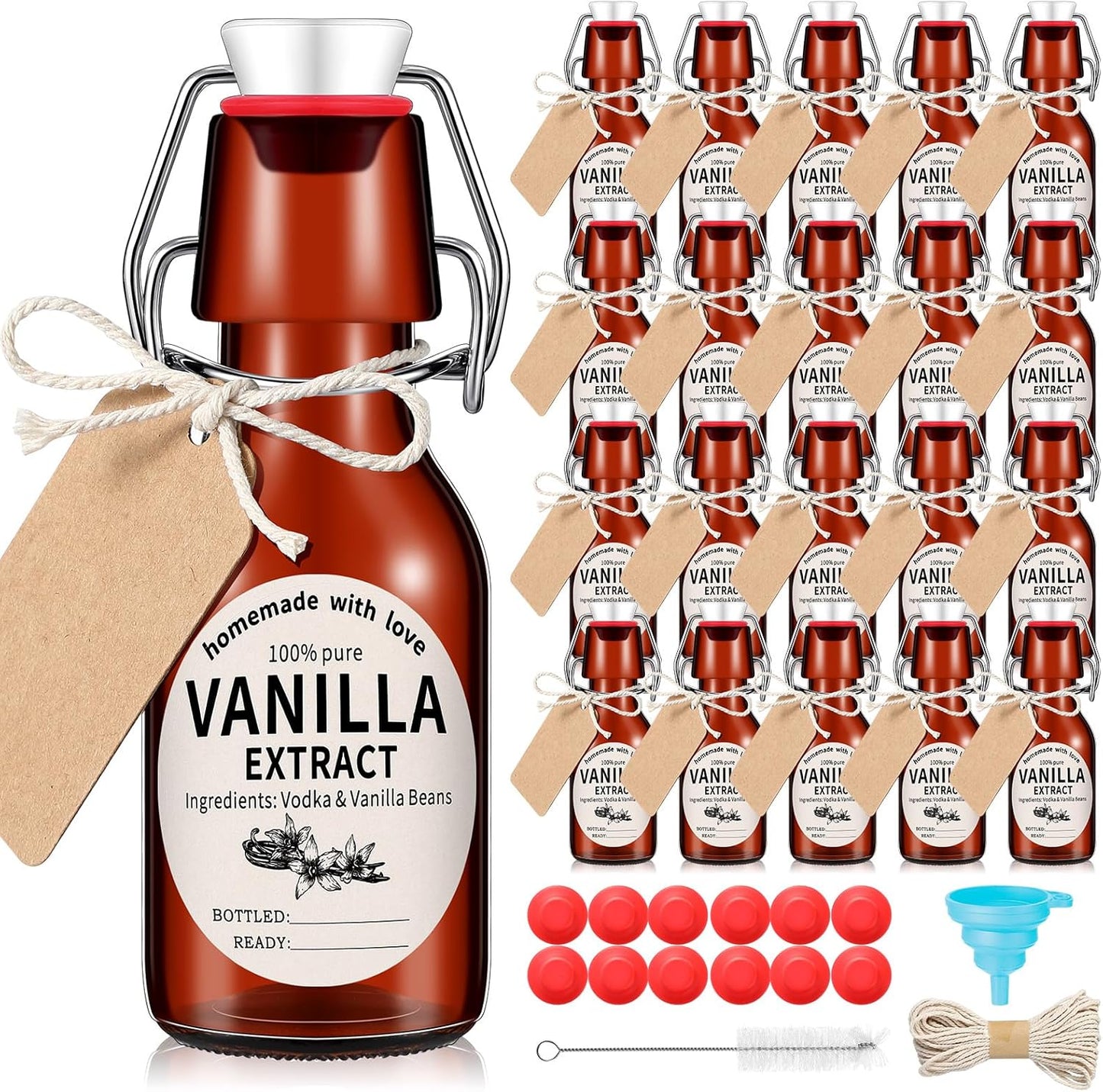 Vesici Swing Top Glass Bottles Set - Amber 8 Oz Jars for Homemade Vanilla Extract & DIY Crafts