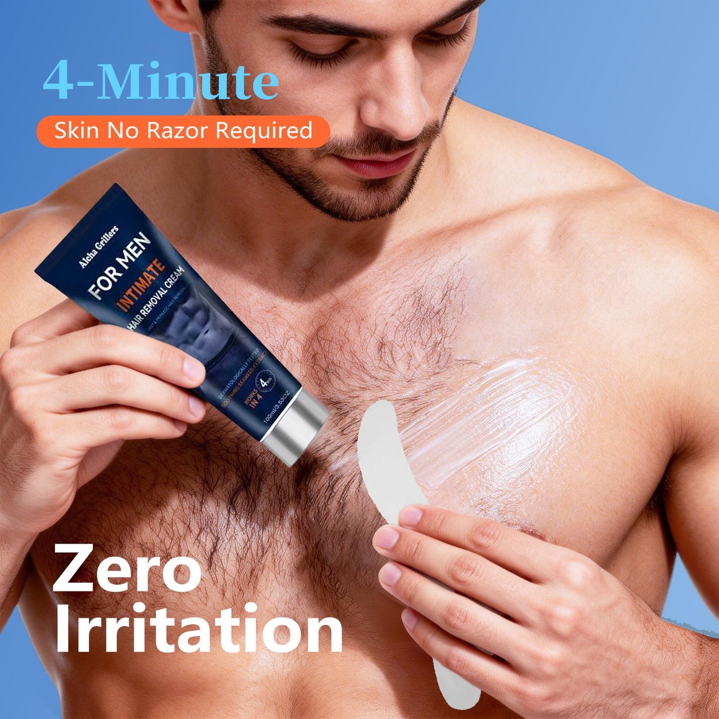 Painless Hair Removal Cream for Men, Intimate & Body Depilatory Cream for Male Grooming, Quick Hair Dissolving, Moisturizing Gentle Formula with Seaweed Extract, 100ml (1pcs)