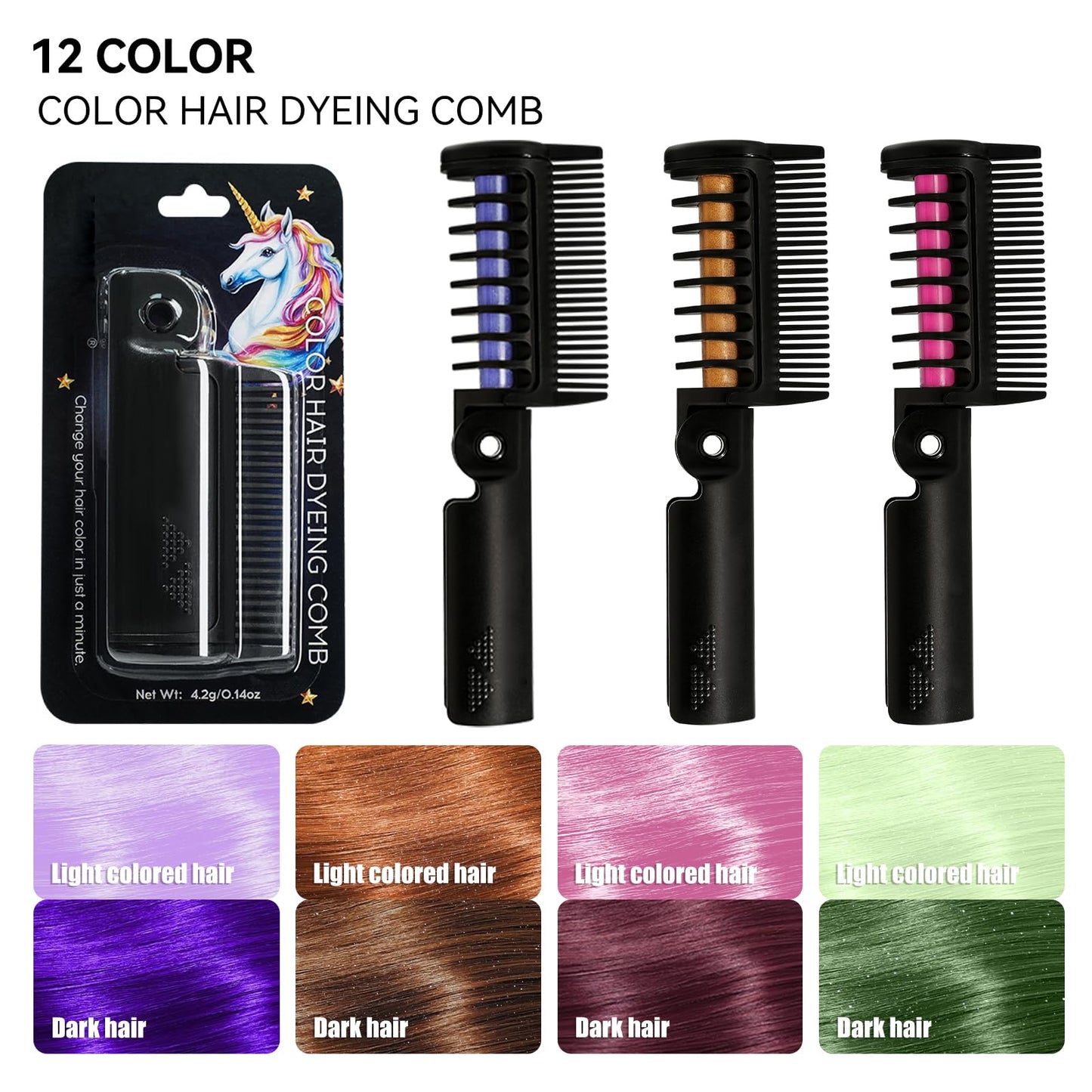BEUKING Temporary Color Hair Dyeing Comb, Disposable Folding Hair Dye Comb, Washable Highly Pigmented Easy to Dye for Halloween Christmas Festivals DIY Party