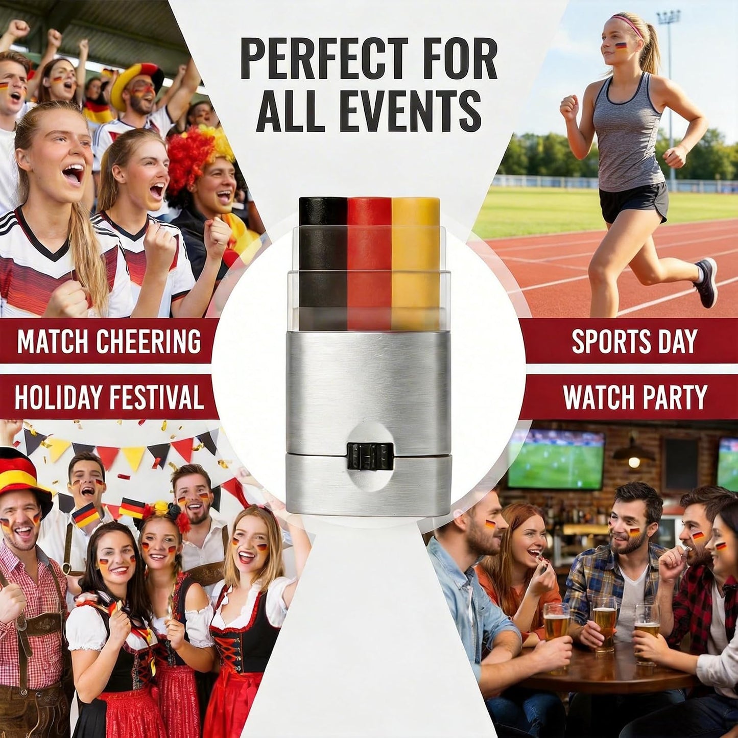 3-Color Face Paint Stick - Long-Lasting Sweatproof Makeup for Game Day | Kid-Friendly & Easy Wash (Black, Red, Yellow)