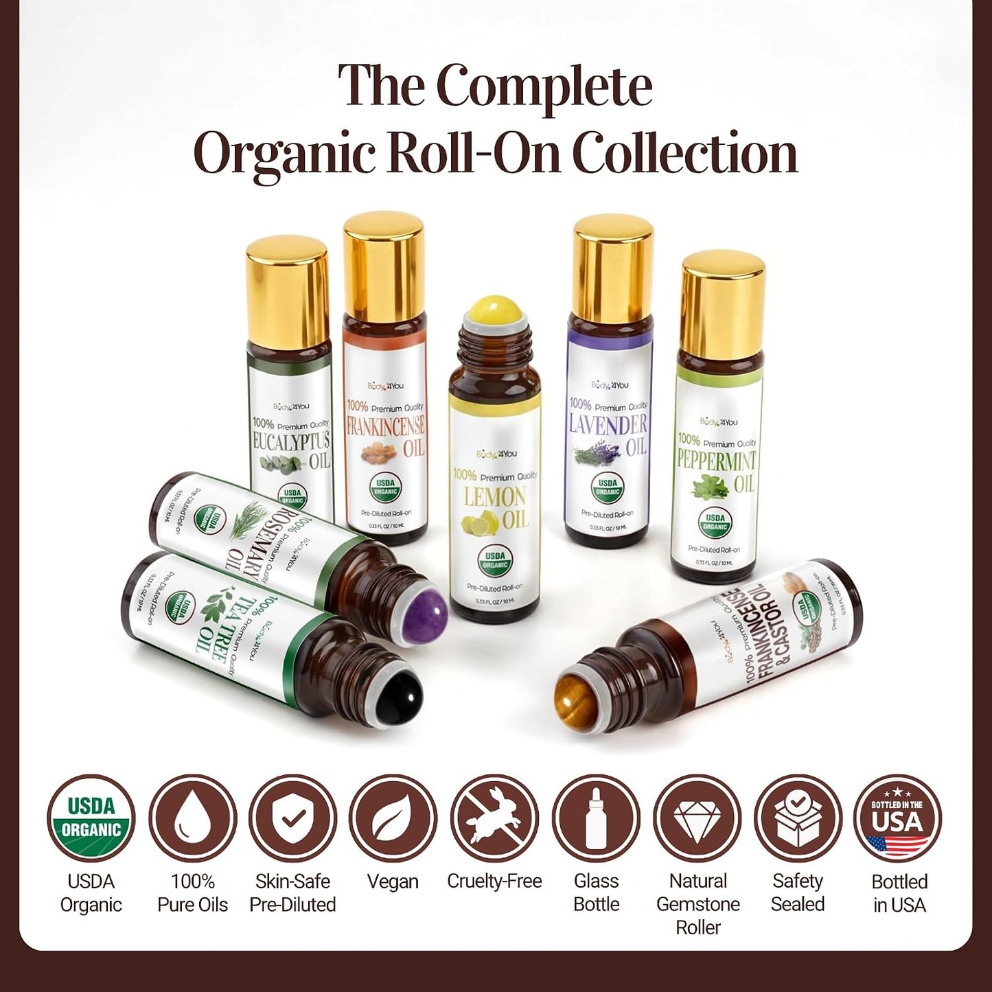 Castor Oil & Frankincense Essential Oil Roll-On | 100% Pure Organic Serum for Dark Circles & Fine Lines - 10ml Travel Size