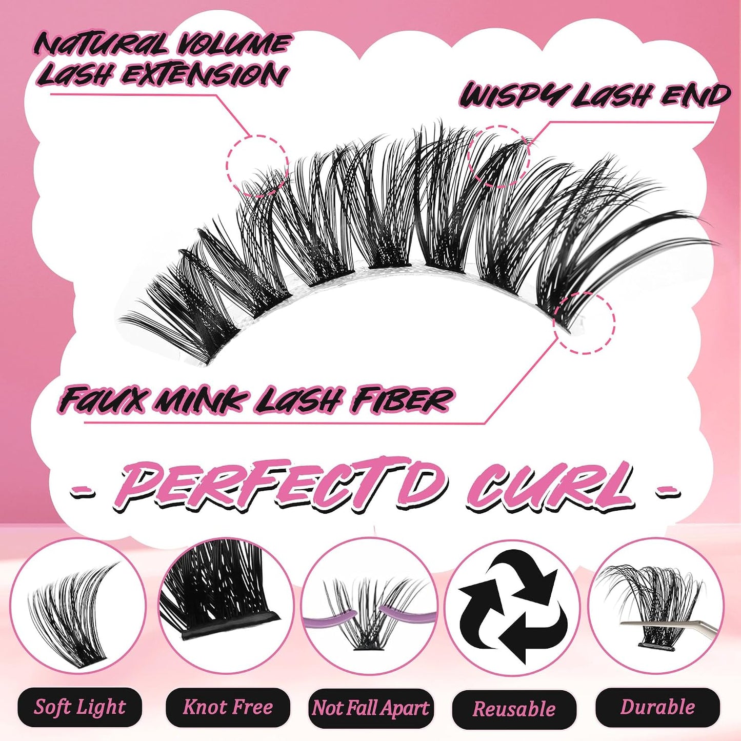 Lash Extension Kit - 640 Pcs Volume C Curl Eyelash Clusters | DIY Cluster Extensions with Bond & Tweezers