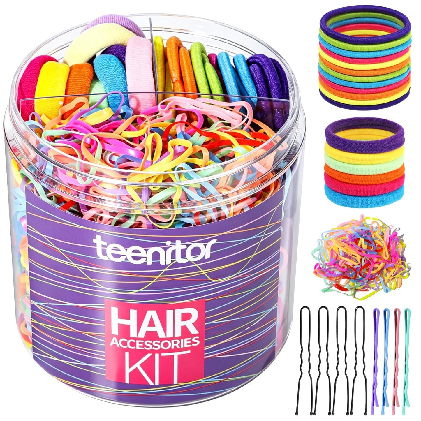 Hair Accessories Kit - 500 Pcs Elastic Bands & Ponytail Holders | Brown