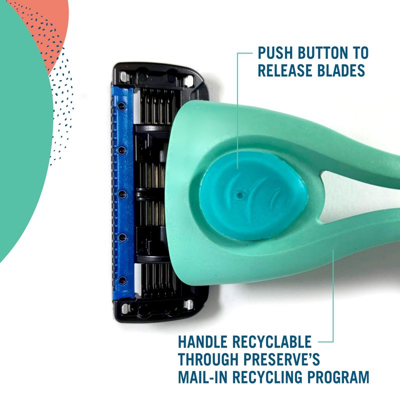 Preserve Shave 5 Five Blade Refillable Razor, Made from Recycled Materials, Neptune Green