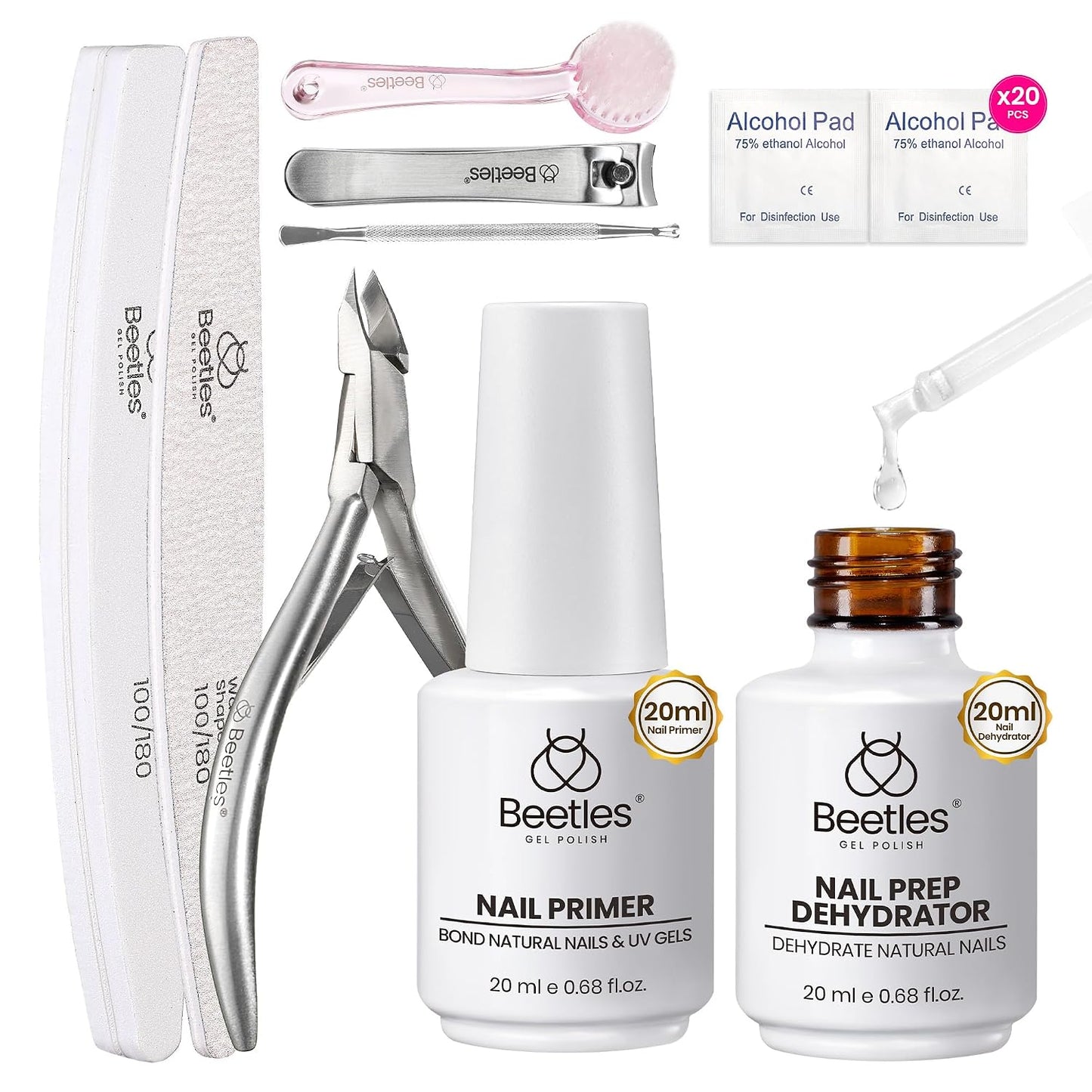 Beetles Nail Primer - 20ml Hema-Free Dehydrator & Acid-Free Bond for Gel Polish | Perfect for Acrylic & UV Gel Applications