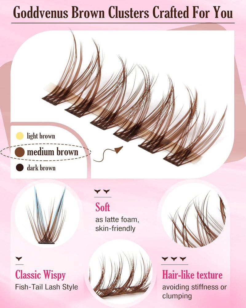 Brown Lash Clusters - Natural Wispy Eyelash Extensions for Soft Glam | 300 Pcs, C Curl, Waterproof (10-16mm)