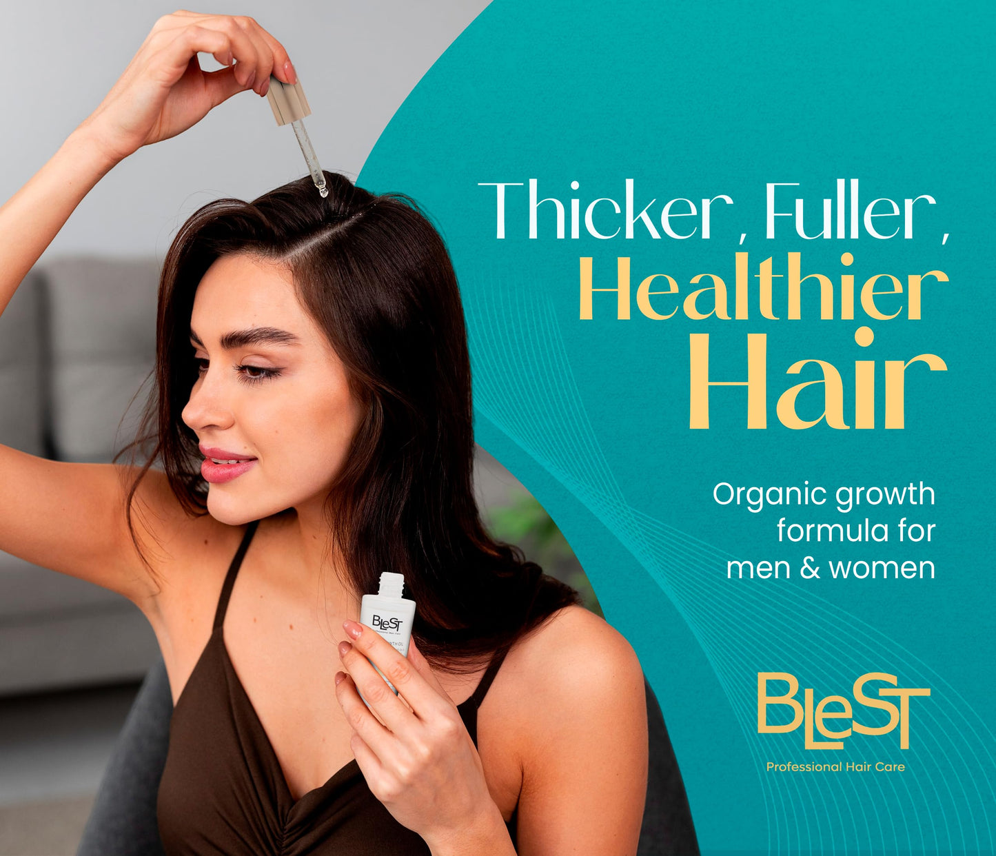 BLEST PROFESSIONAL HAIR CARE Organic Hair Growth Oil with Biotin & Vitamin E – Lightweight Hair Oils for Hair Growth and Strength – Vegan Hair Treatment Oils for Scalp Health and Shine – 30ml