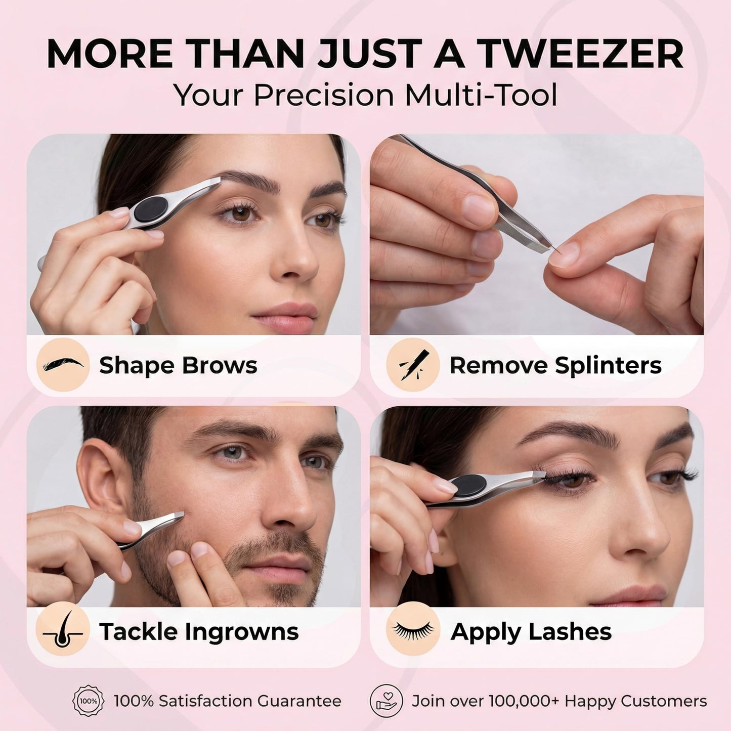 Coco’s Closet Tweezer for Eyebrows – Surgical grade Stainless Steel Slant Pink Tweezer - Precision for Ingrown Hair Removal