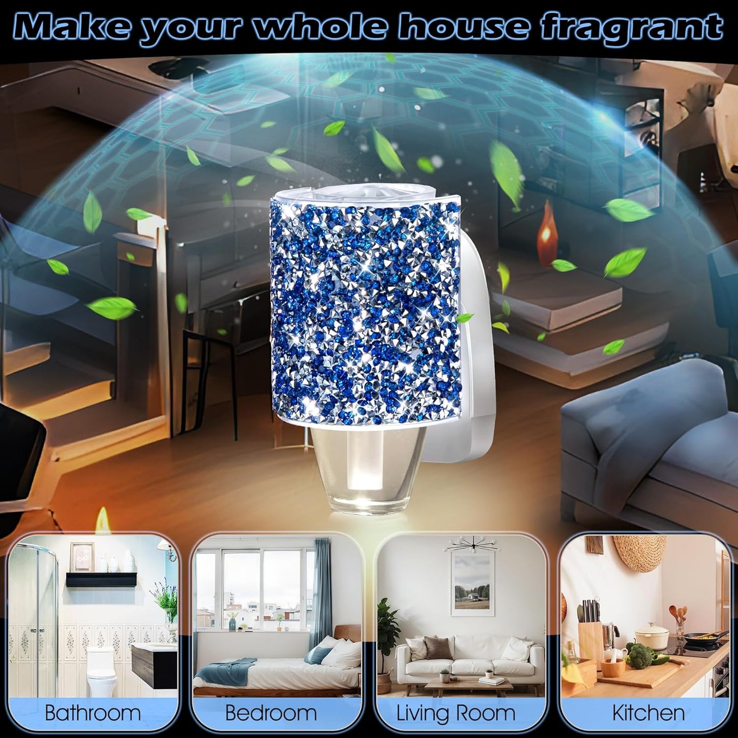 Wall Fragrance Plug-In with Night Light | Essential Oil Diffuser for Home & Office - Round Rhinestone (Royal Blue)