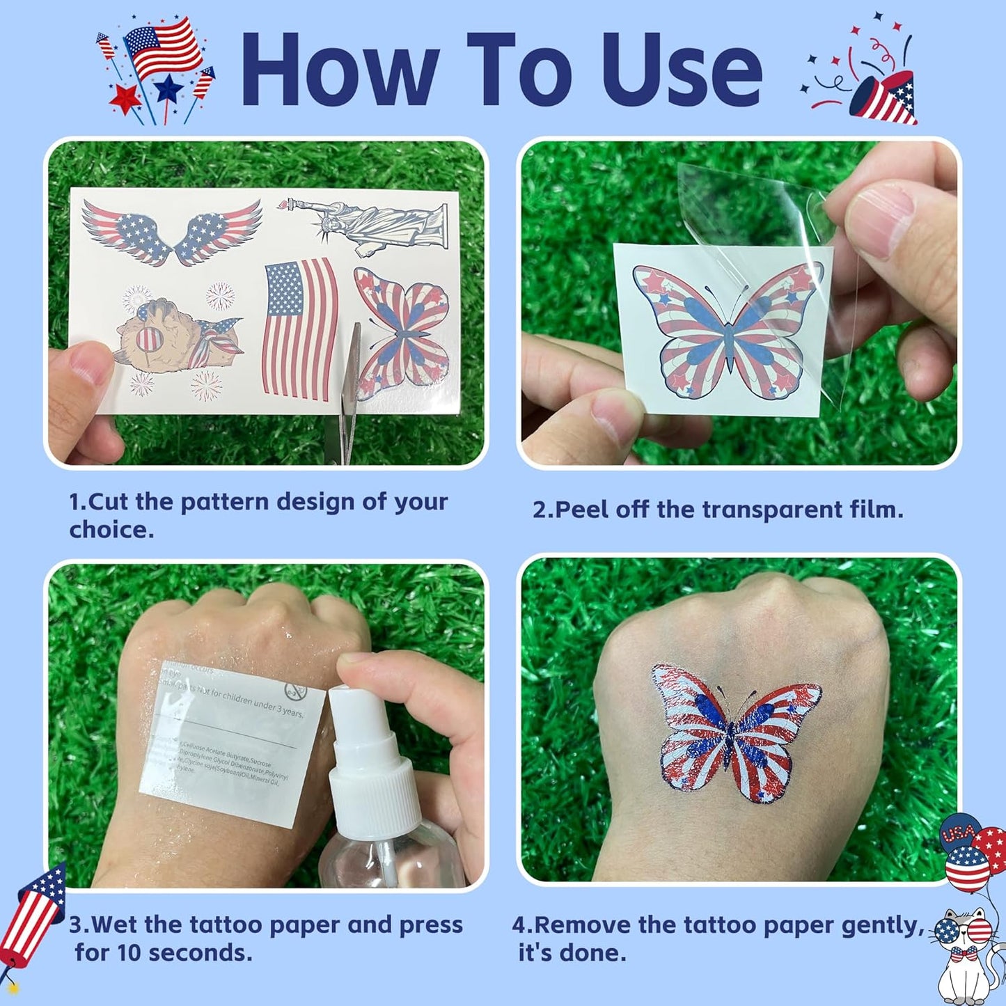 150PCS 4th of July Temporary Tattoos - Patriotic USA Flag Designs for Kids | Independence Day Party Favors & Decorations