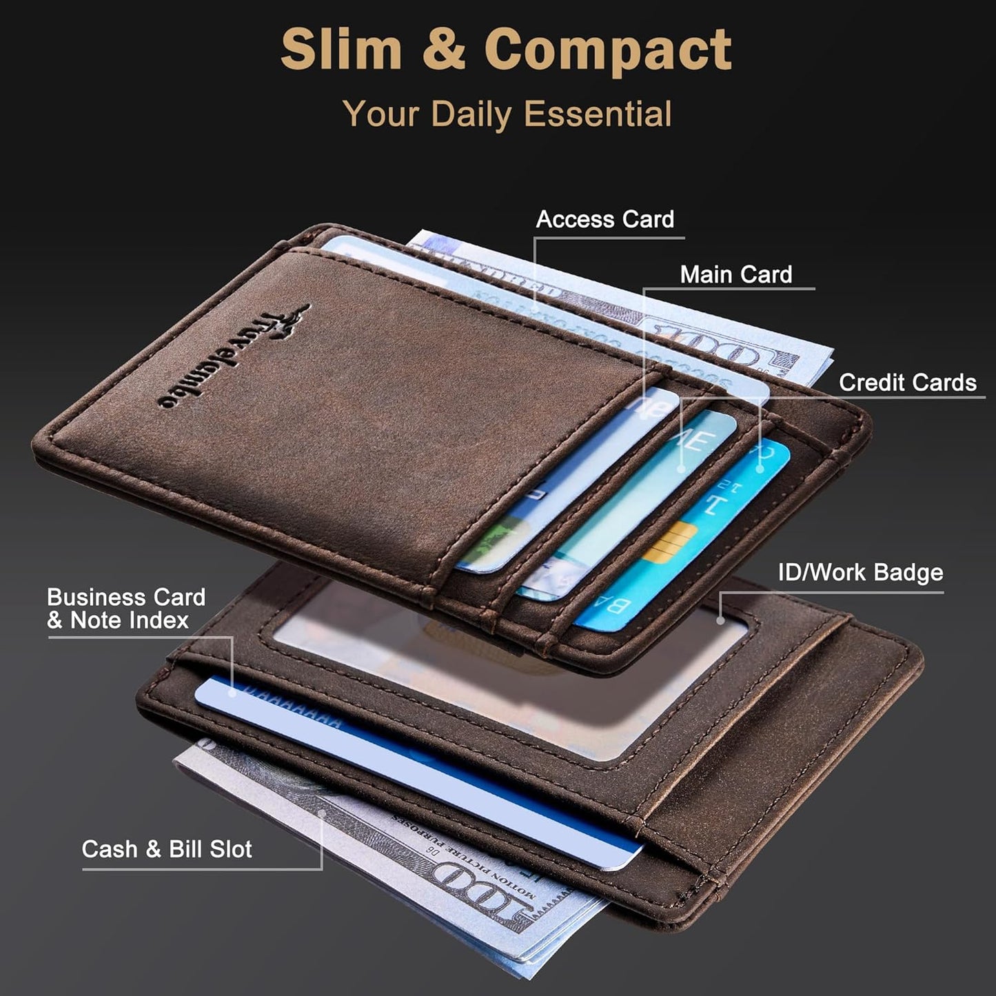 Minimalist Leather RFID Blocking Slim Wallet - Medium Size for Front Pocket Use