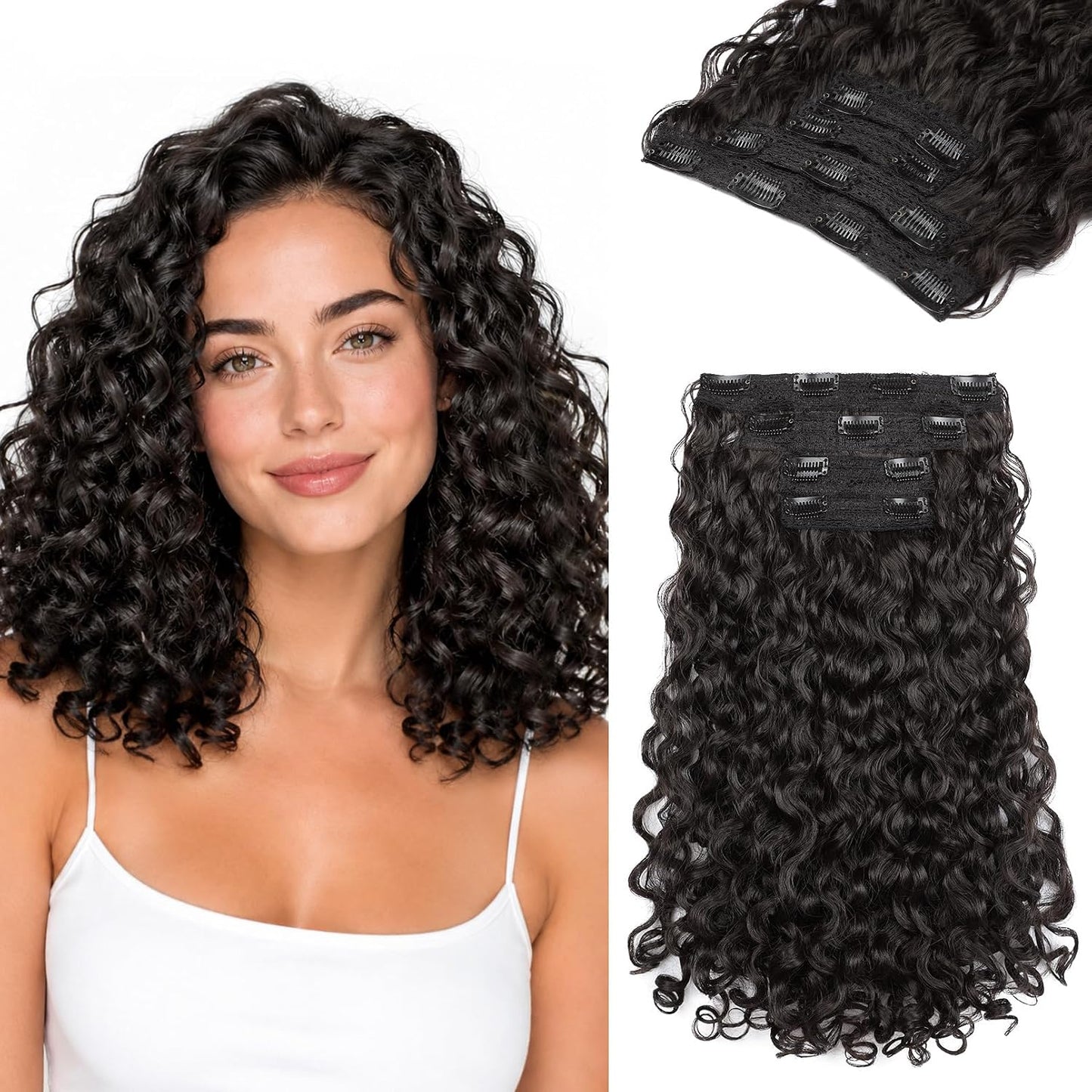Curly Hair Extensions - 4PCS 18" GoGo Curly Clip-Ins | 100% Protein Hairpieces, Honey Blonde Highlights
