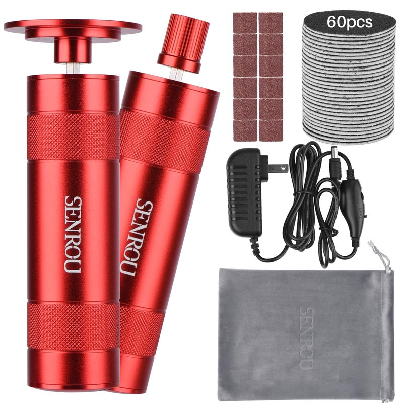 Electric Foot File, Callus Remover for Feet,Adjustable Speed 2 in 1 Electric Foot File Nail Grinder with 60 Pcs Sandpaper Discs, Tool for Dead Skin and Calluses,Gift for Women, Men- Red