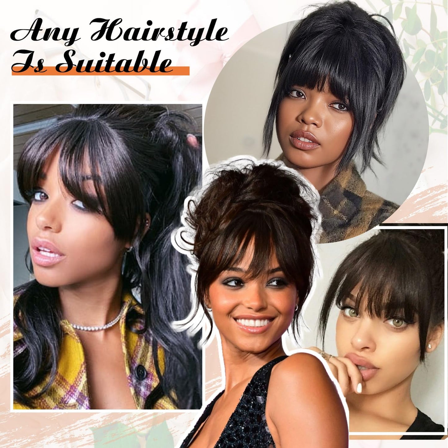Yaki Straight Clip-In Bangs for Black Women - Natural-Looking Synthetic Hair Fringe | 3 Secure Clips, Kinky Straight, Natural Black