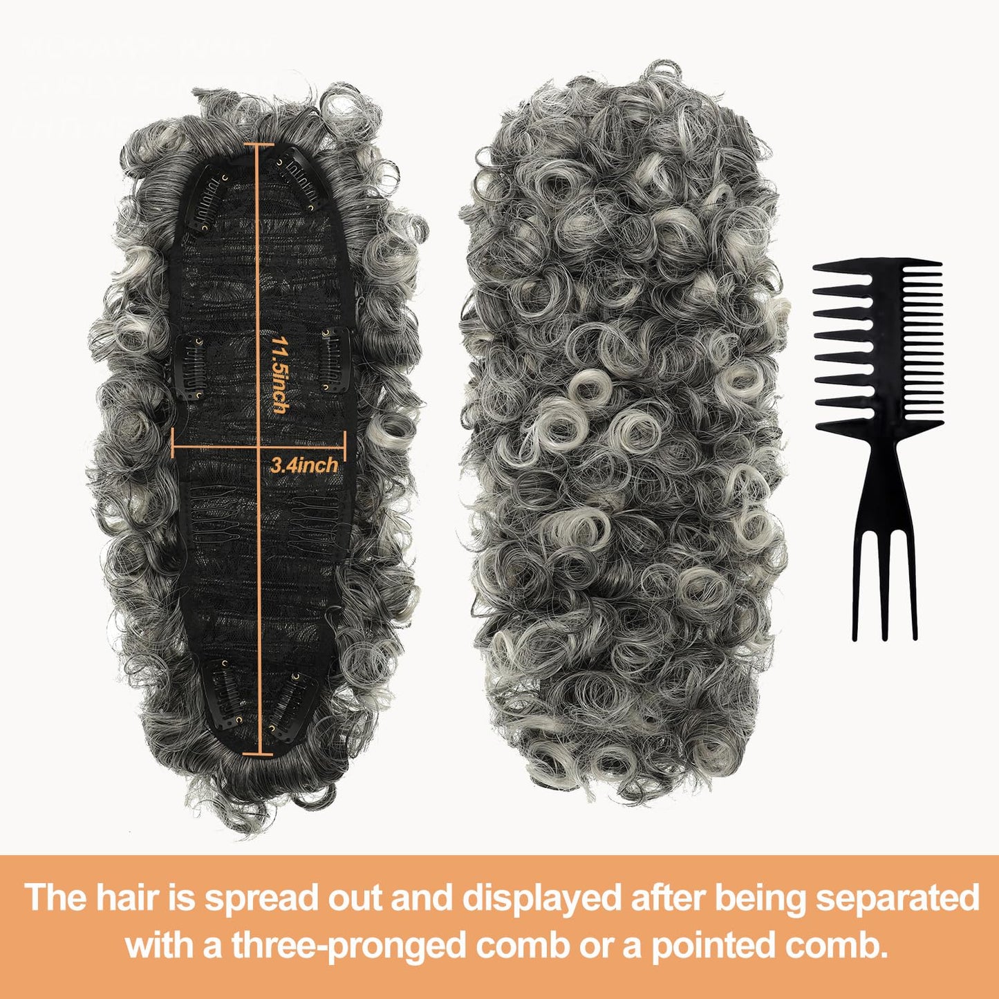 Curly Gray Mohawk Wig - Short Synthetic Ponytail with Bangs | Fluffy Kinky Curly Hair Extension 1B/Grey