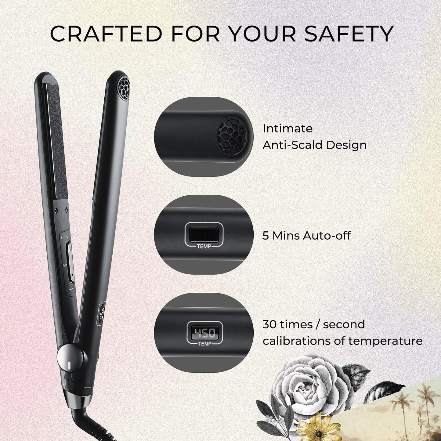 Tymo Sway Hair Straightener - 1 Inch Professional Flat Iron with 10s Fast Heating & 32 Adjustable Temp | Dual Voltage, Auto Shut Off