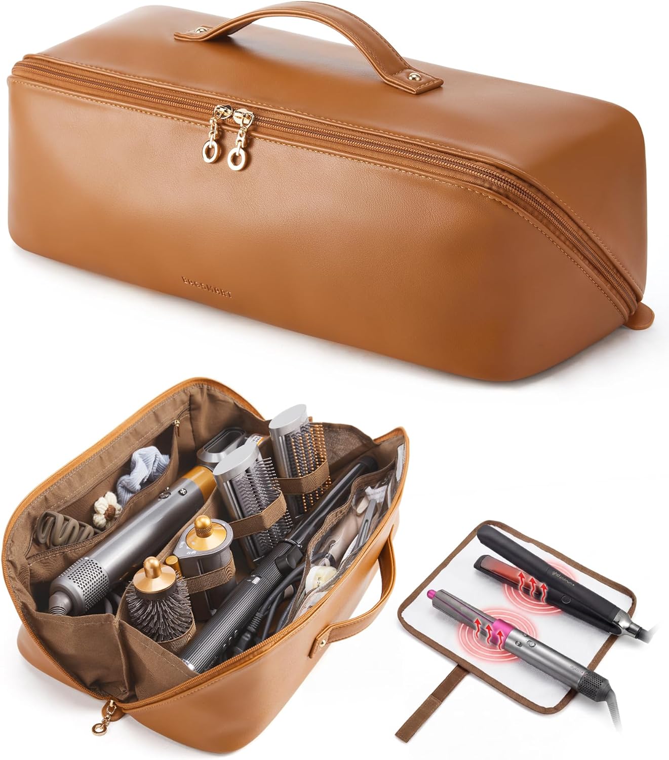 Hair Tool Organizer Travel Bag - Compatible with Dyson Airwrap & Shark Hair Dryer | Heat Resistant Mat, Black