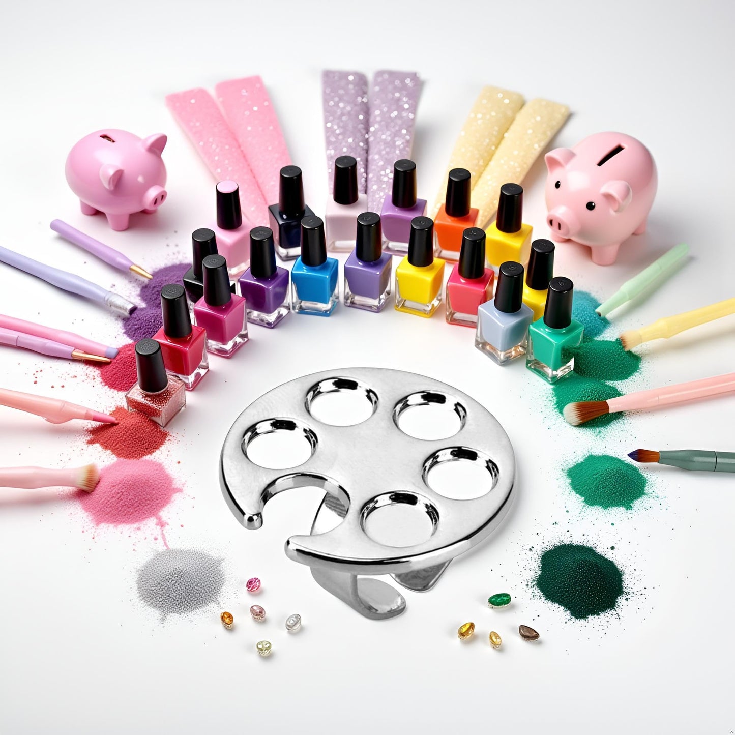 Silver Mini Manicure Palette Metal Paint Palette Finger Rings Nail Art Tools Makeup Palettes