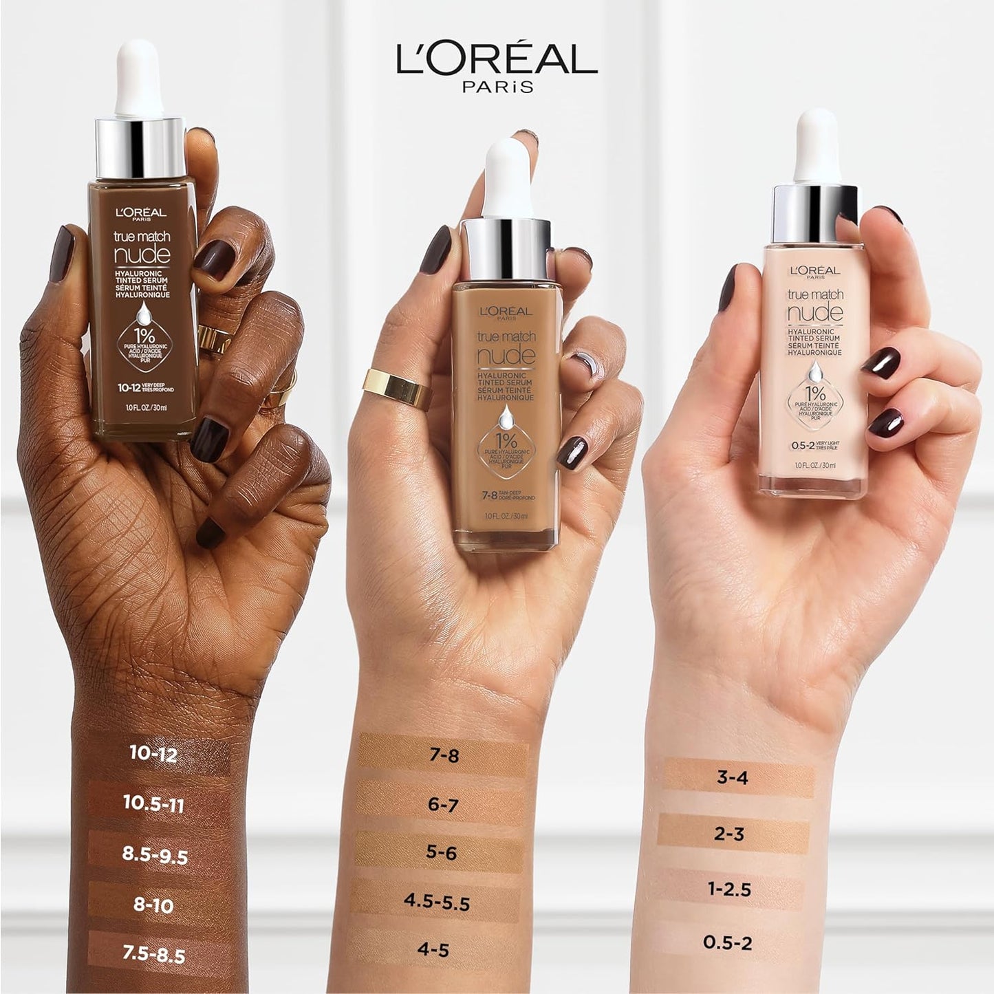 L'Oreal Paris True Match Nude Hyaluronic Tinted Serum Foundation - 1% Hyaluronic Acid, Cool Deep 7.5-8.5, 1 fl. oz.