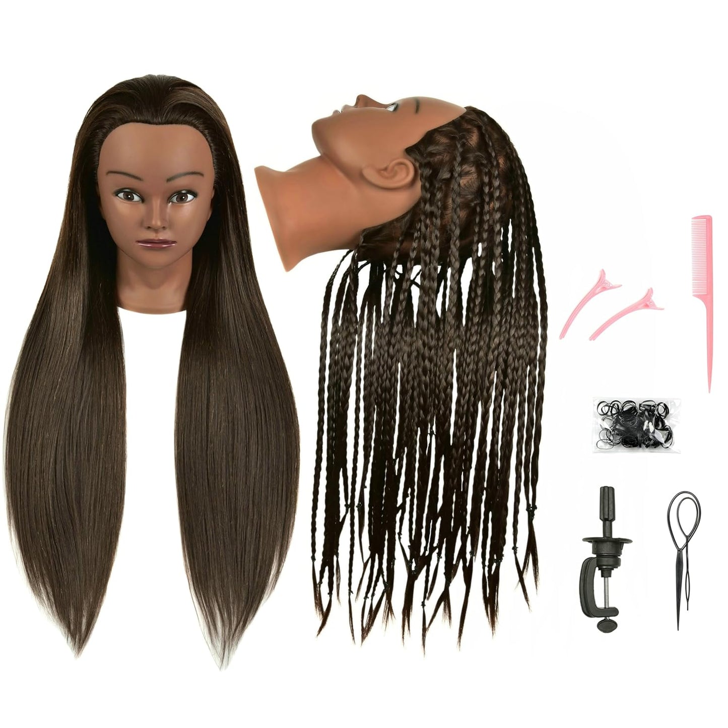 African American Mannequin Head - 100% Real Human Hair Manikin for Braiding & Cosmetology Training | Includes Stand