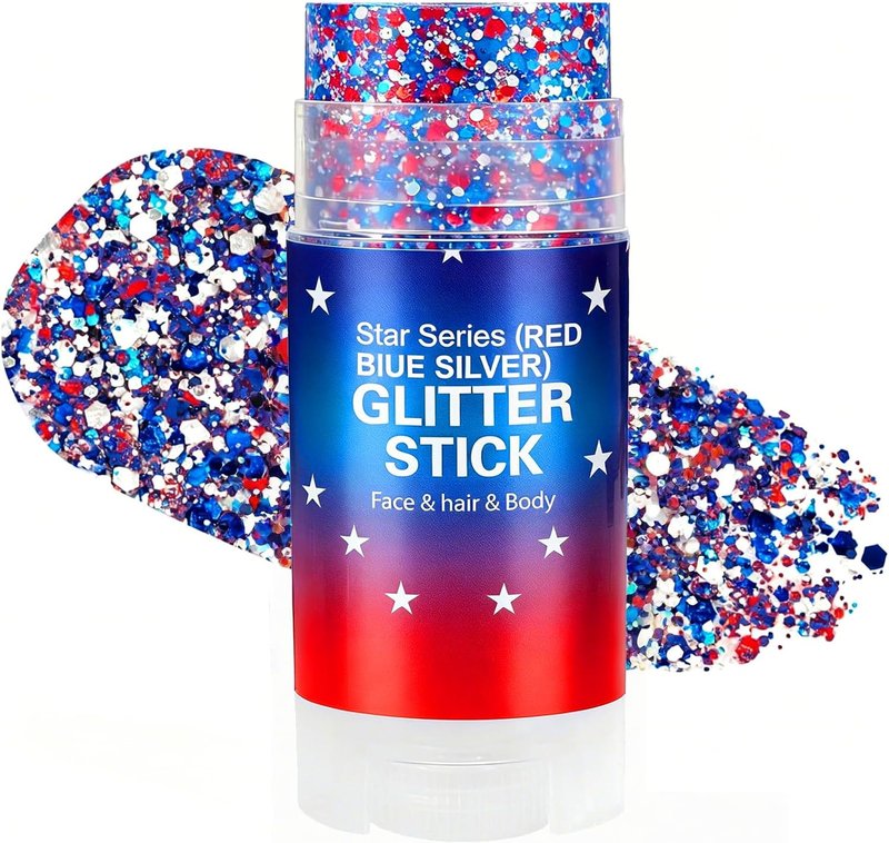 Patriotic Glitter Stick - 4th of July Hair & Face Makeup for Women & Kids | Red, White & Blue USA Flag Accessories