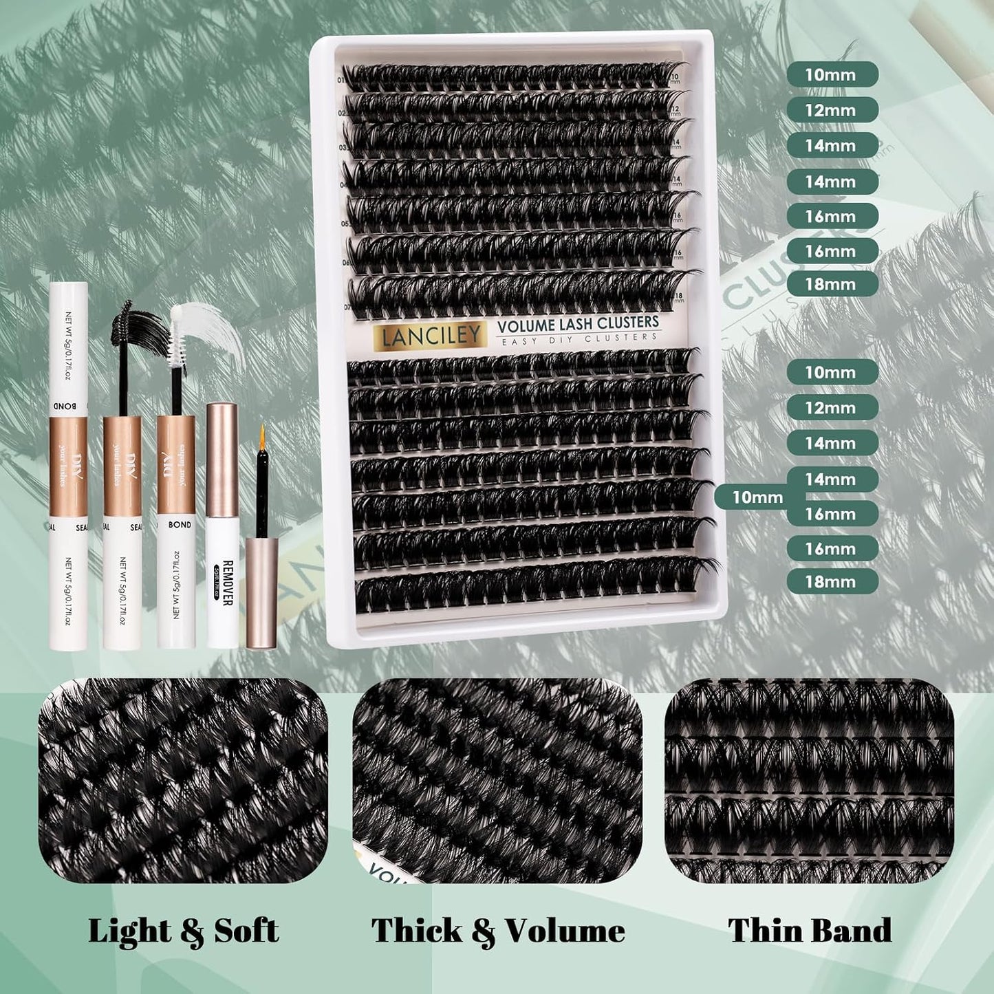 Eyelash Clusters Kit - 80D & 100D Thick Volume Lashes | 10-18mm DIY Individual Extensions with Bond & Seal