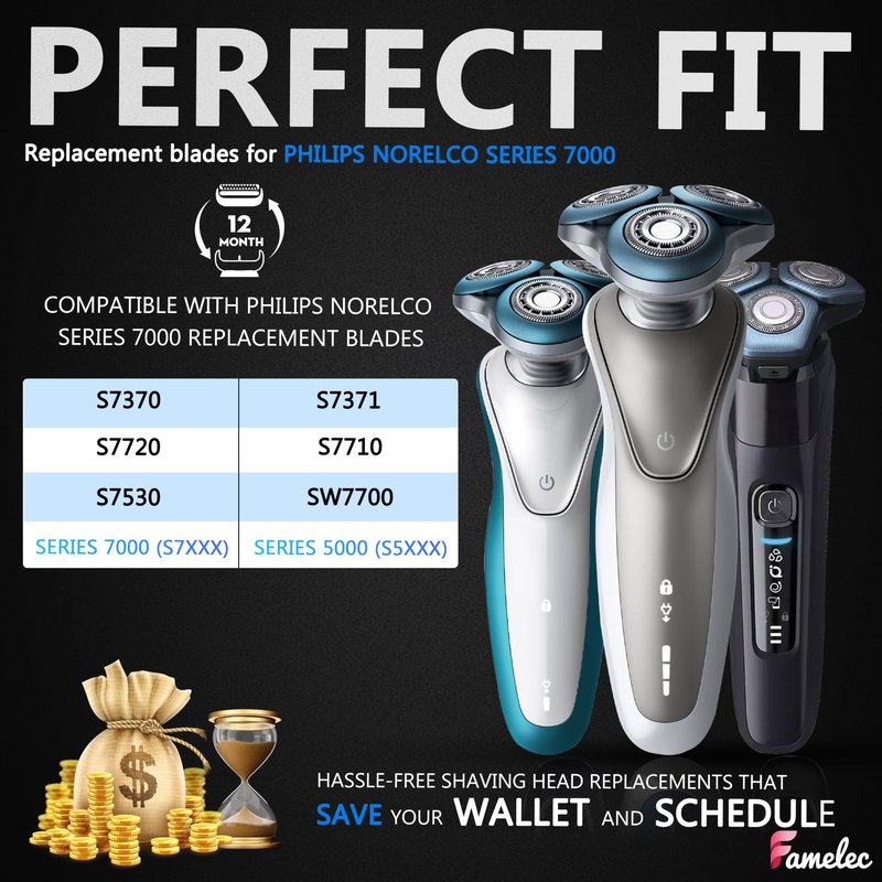 SH70/SH71 Replacement Heads for Philips Norelco Shaver Series 7000, Upgraded Blades Compatible with Philips Norelco Heads 7000 Series 5000 Angular (6pcs)