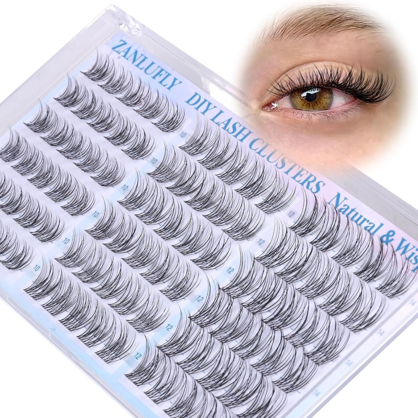 Natural CC-Curly Cluster Lashes - Wispy Eyelash Extensions with Clear Band | 10-14MM Individual DIY Lashes