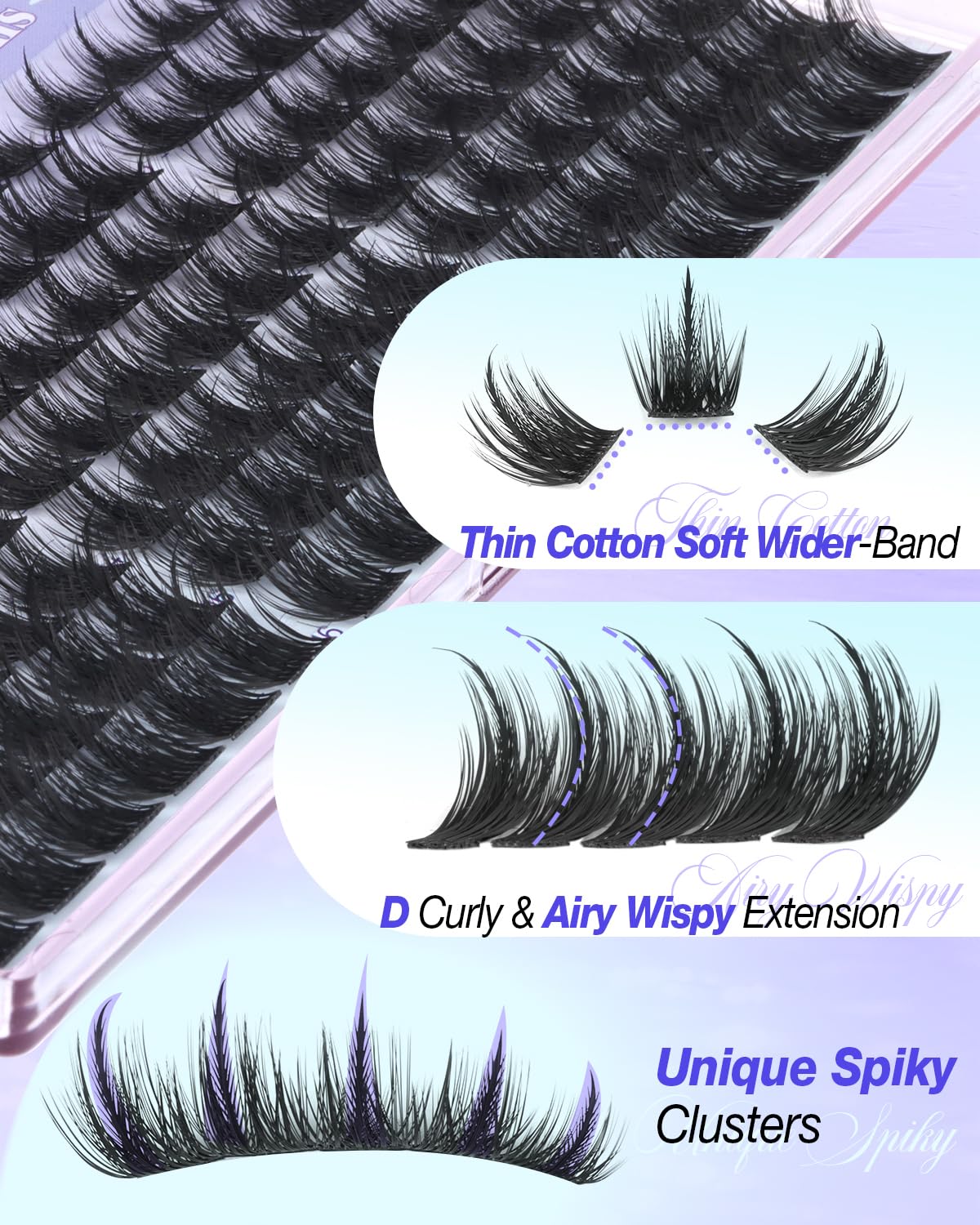 Spikes Lash Clusters - Wispy Eyelash Extensions for DIY Volume | Unique 10-16mm D Curly Anime Lashes