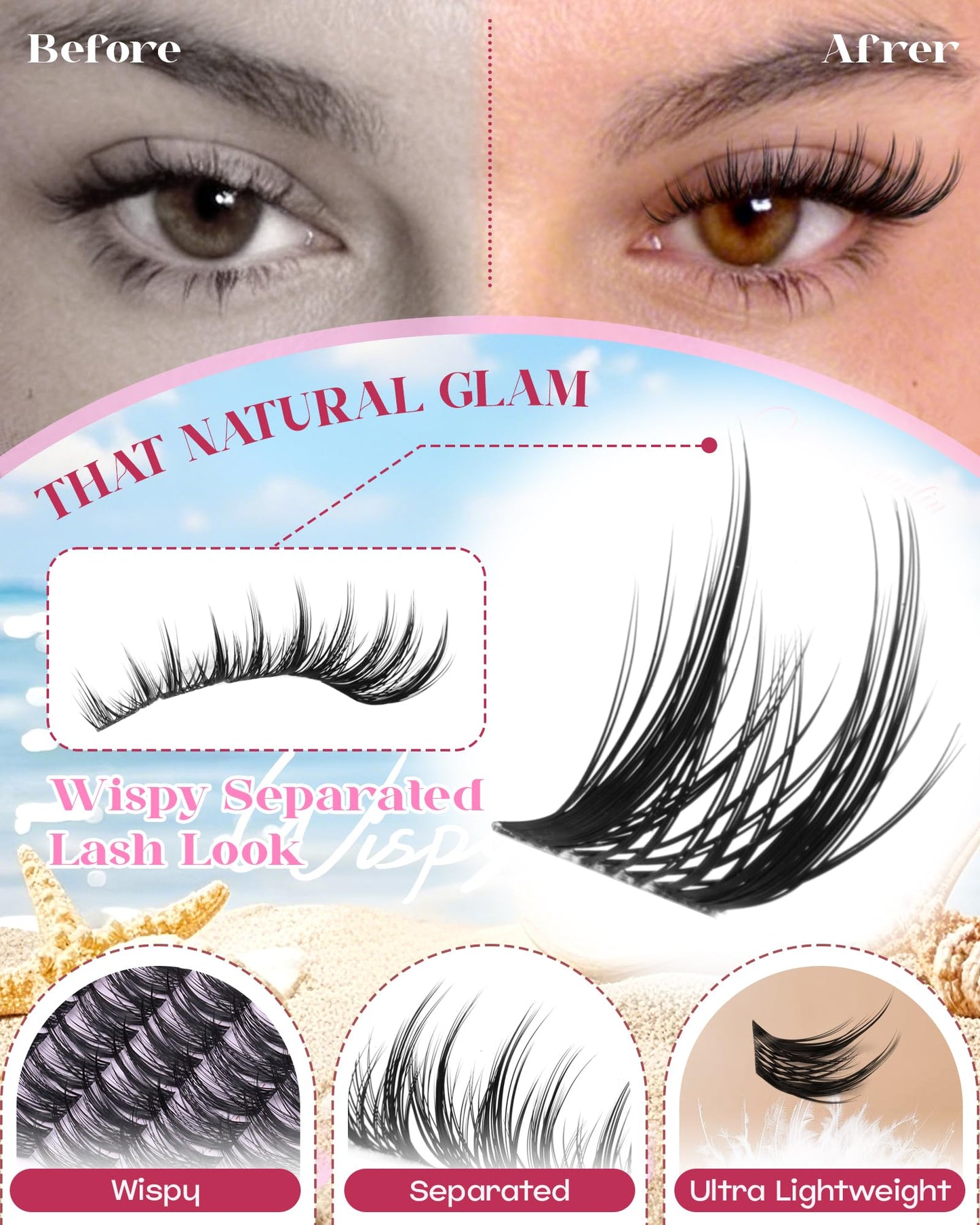 Wispy Manga Lash Clusters, Natural Separated Eyelash Clusters Fluffy Fairy Cluster Eyelash Extensions CD Curl Lashes Clusters Soft 10-16mm 162pcs Lash Extension for DIY at Home by Vanssymunlin