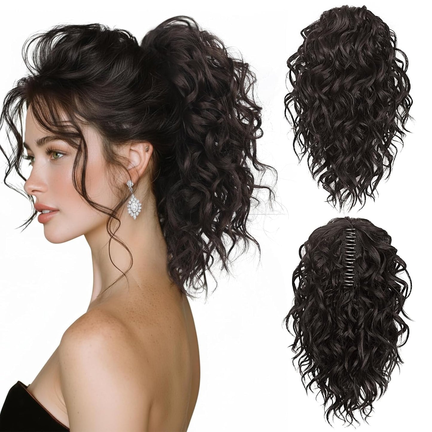 Claw Clip Ponytail Extension - 12 Inch Curly Synthetic Hair Extension | Chocolate Brown