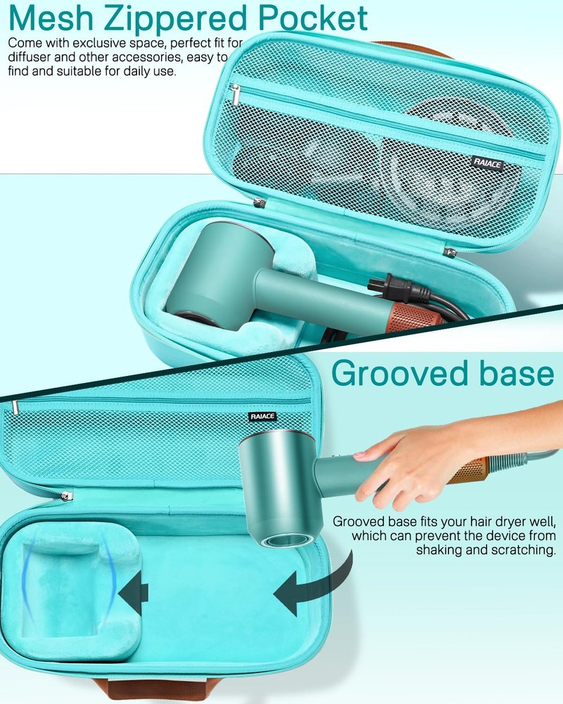RAIACE Hard Storage Case Compatible with dyson Hair Dryer, Travel Carrying Bag. (for sale is case only). - Green