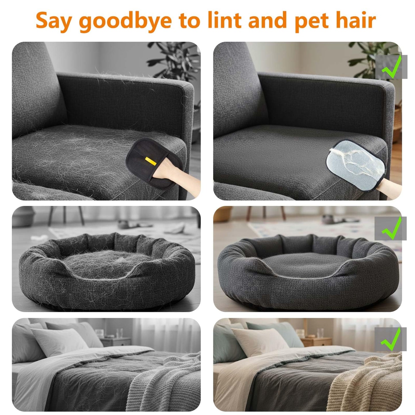 POUPUA Thickened Pet Hair Removal Glove - Electrostatic Cat Dog Hair Remover Glove, Reusable Magic Brush Pet Hair Remover Tool for Couch, Carpet, and Car Seat (Black,1 Pack)