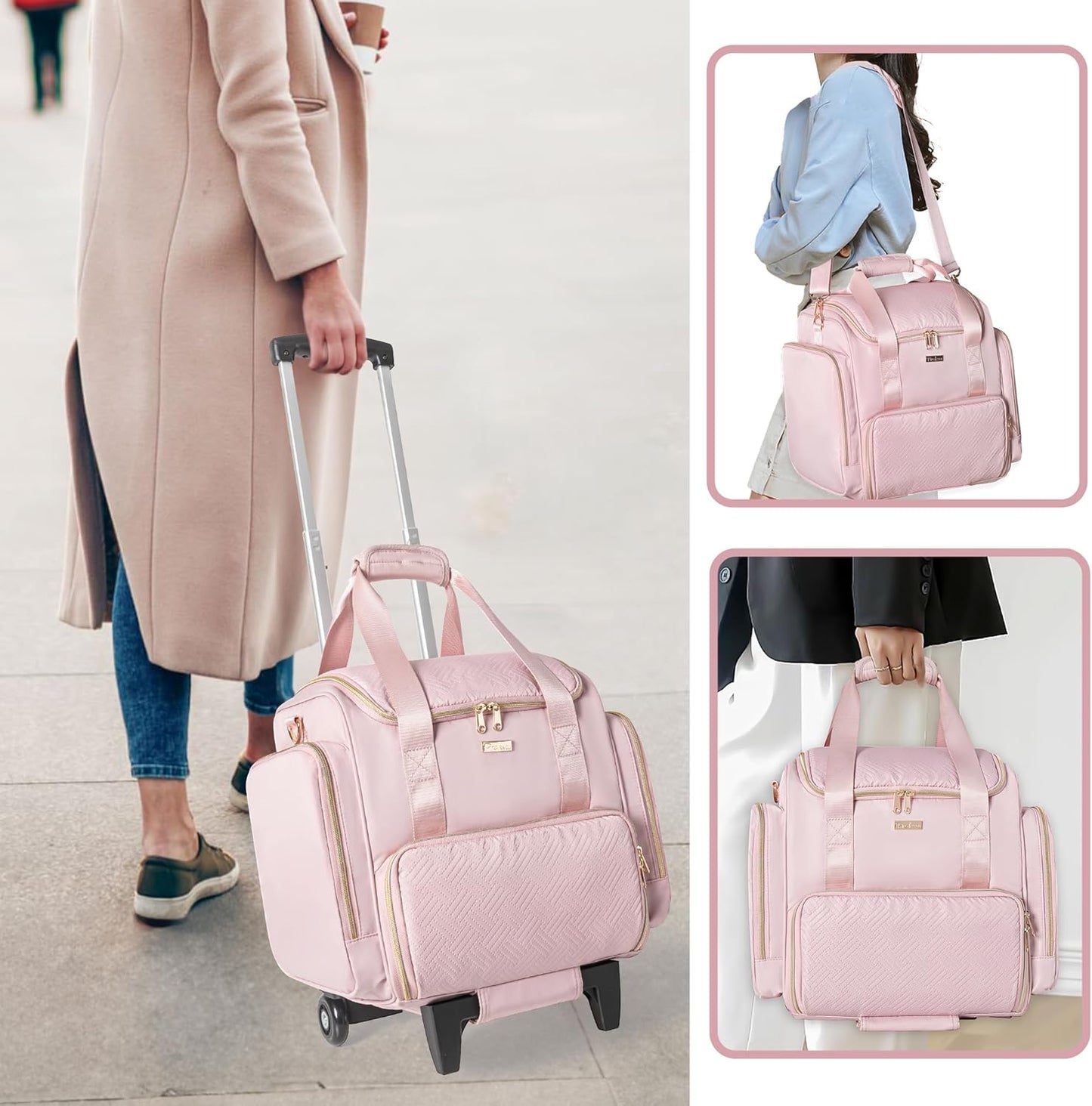 Rolling Makeup Case - Professional Makeup Train Case with 4 Removable Bags & Wheels | Pink Patent Design