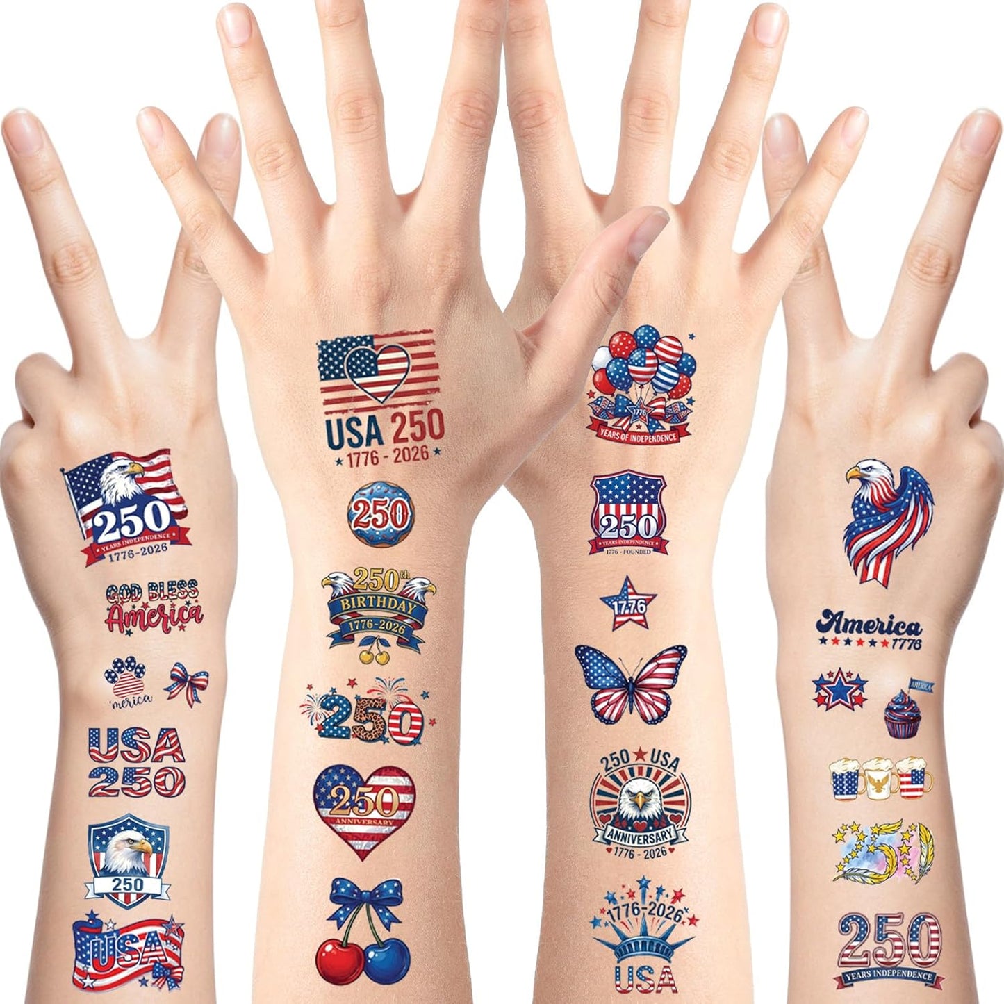 4th of July Temporary Tattoos - 80 PCS American Flag Designs | Red, White & Blue Kids' Party Accessories
