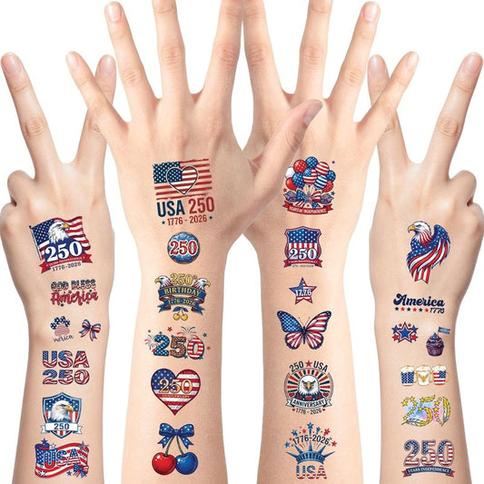 4th of July Temporary Tattoos - 80 PCS American Flag Designs | Red, White & Blue Kids' Party Accessories