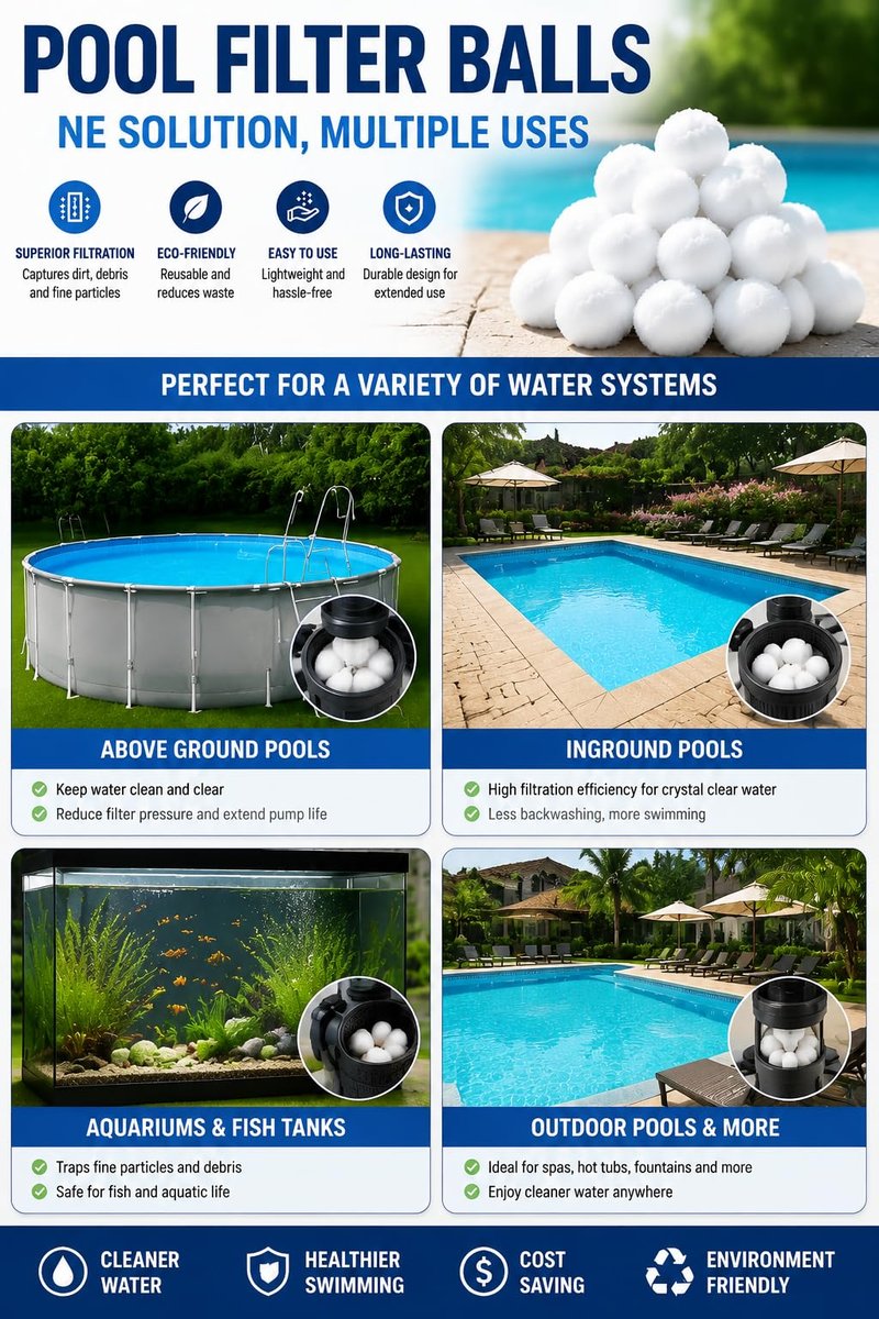 Makeforu 1.54 lbs Pool Filter Ball, for Swimming Pool Sand Filter, Lightweight Reusable Eco-Friendly Fiber Filter Ball, Replaces 50 lbs Pool Filter Sand (1, White)