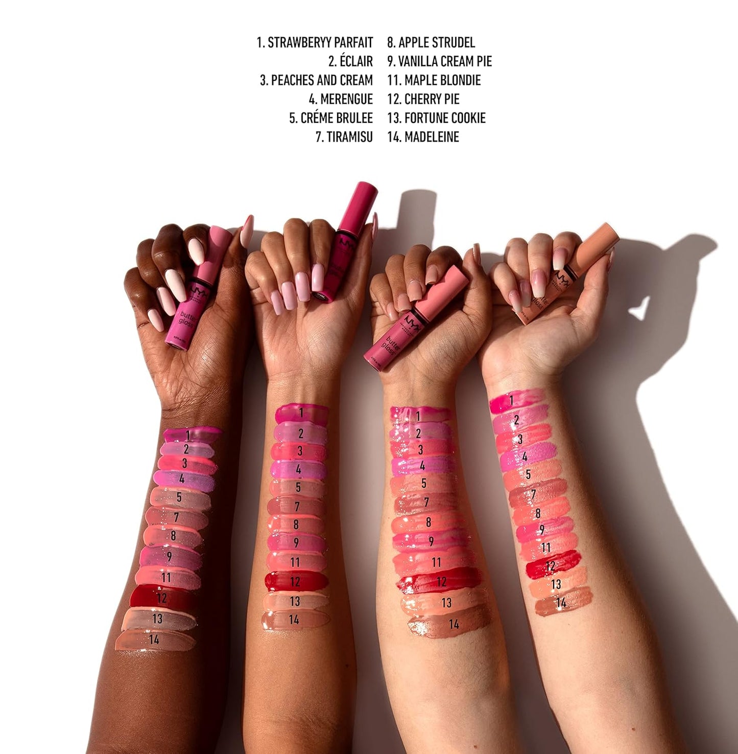NYX Butter Gloss - Non-Sticky Lip Gloss Set | 3 Shades: Angel Food Cake, Creme Brulee, Madeleine