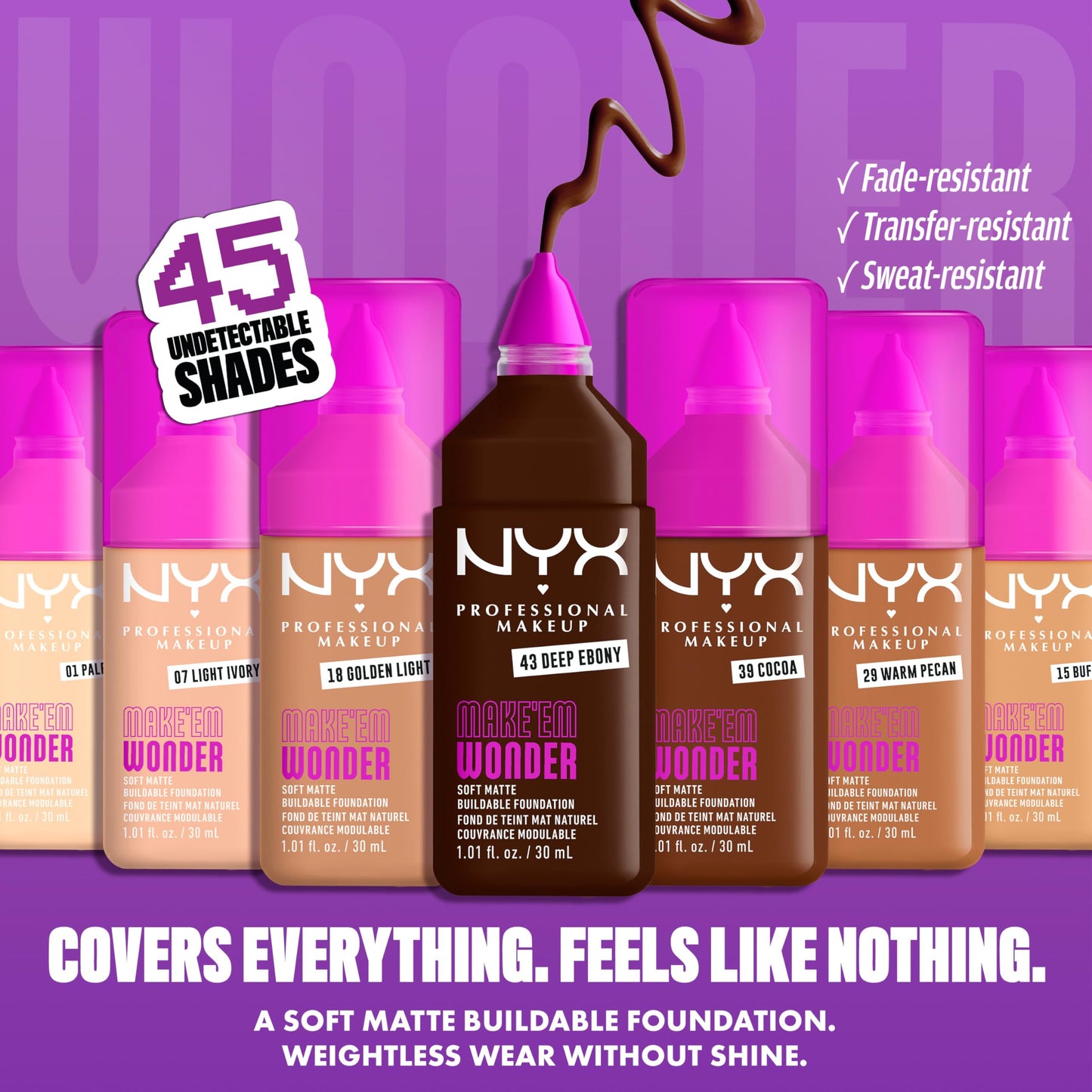 NYX PROFESSIONAL MAKEUP Make 'Em Wonder Liquid Foundation, 24HR Foundation Makeup With A Soft Matte Finish, Buildable Full Coverage - 08 Vanilla