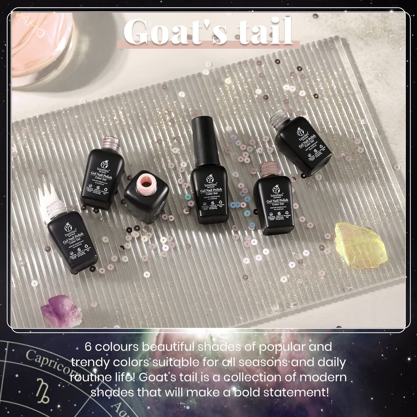 Beetles Neutral Gel Nail Polish – 6 Colors Soak Off UV LED Nail Gel Kit, Brown Gray Silver White Pink Long Lasting Glossy for Salon & Home Manicure Gift for Women