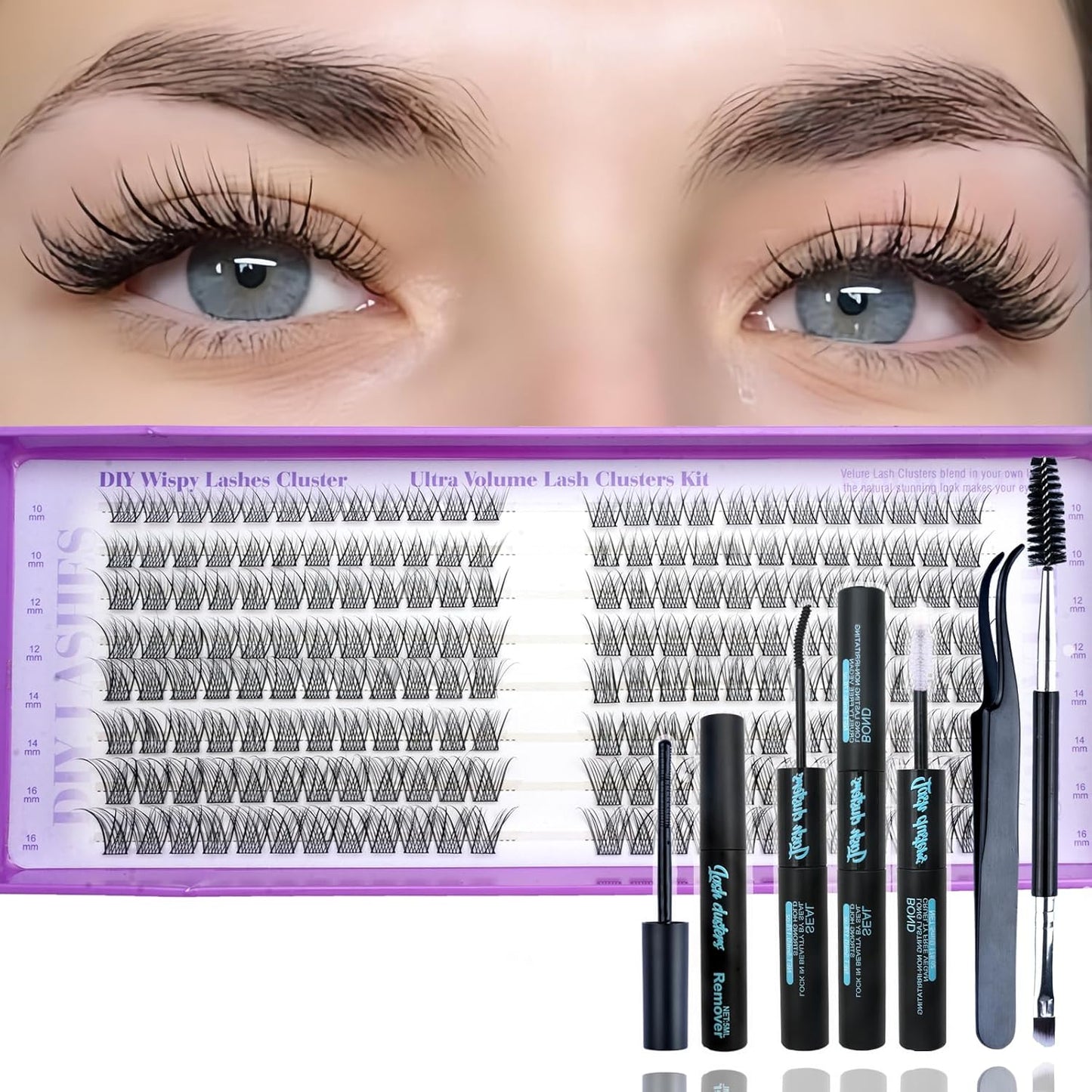 Natural Lash Cluster Eyelash Extensions Kit - 320 Pcs C Curl 10-16mm Fluffy False Lashes | DIY Beginner-Friendly Set with Bond Seal, Remover & Tweezers