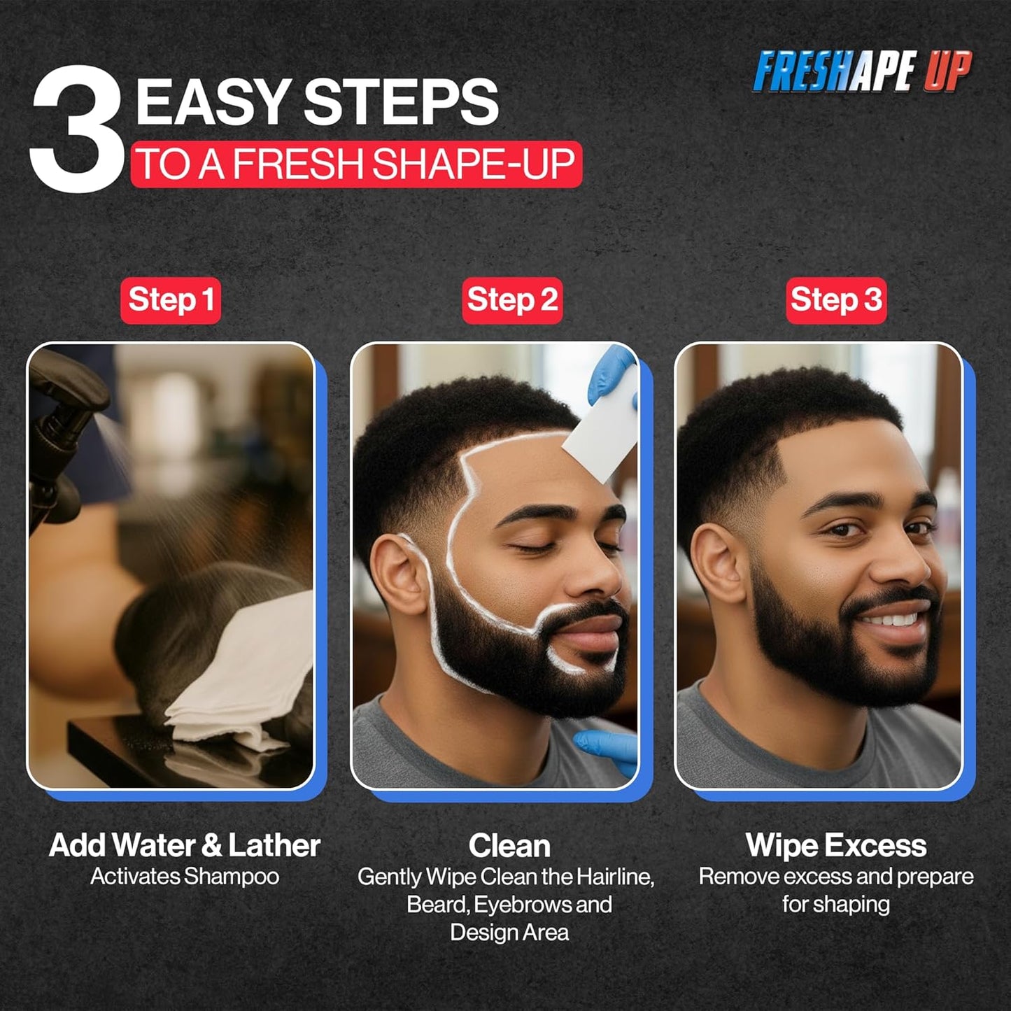 Shampoo Infused Hairline & Beard Wipes - Quick Use Disposable Wipes for Barbers | Pack of 2
