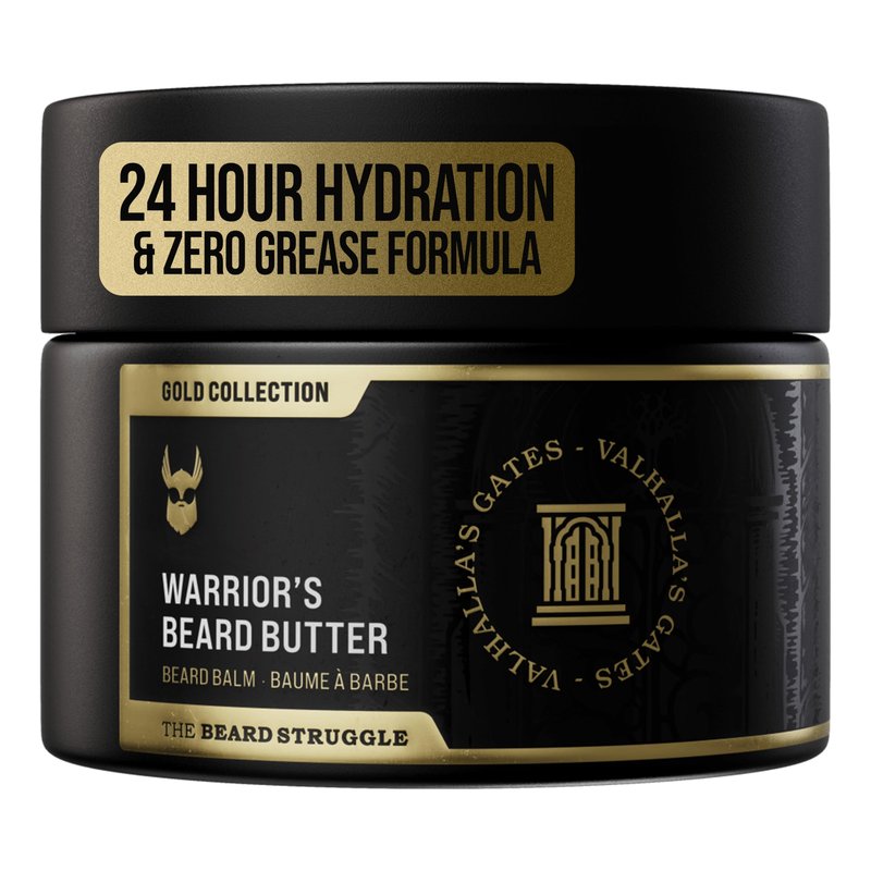 The Beard Struggle Warrior’s Beard Butter Valhalla's Gates - Gold Collection - Non-Greasy Low-Hold Formula, Luxurious Cologne-Grade Fragrances 100% Natural - 50g / 1.76 US. oz. Warrior-Glass Jar