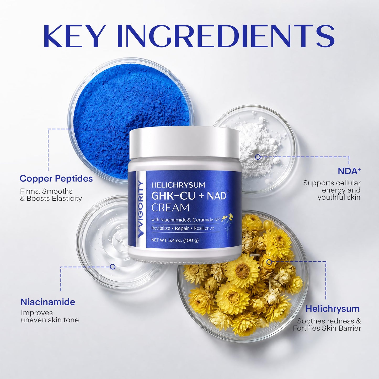 Vigority Copper Peptides Cream: GHK-Cu Peptide & NAD+ Anti Aging Moisturizer Formula for Fine Lines, Firmness & Skin Elasticity with Bakuchiol – Hydrates & Restores Barrier for Thin, Mature Skin