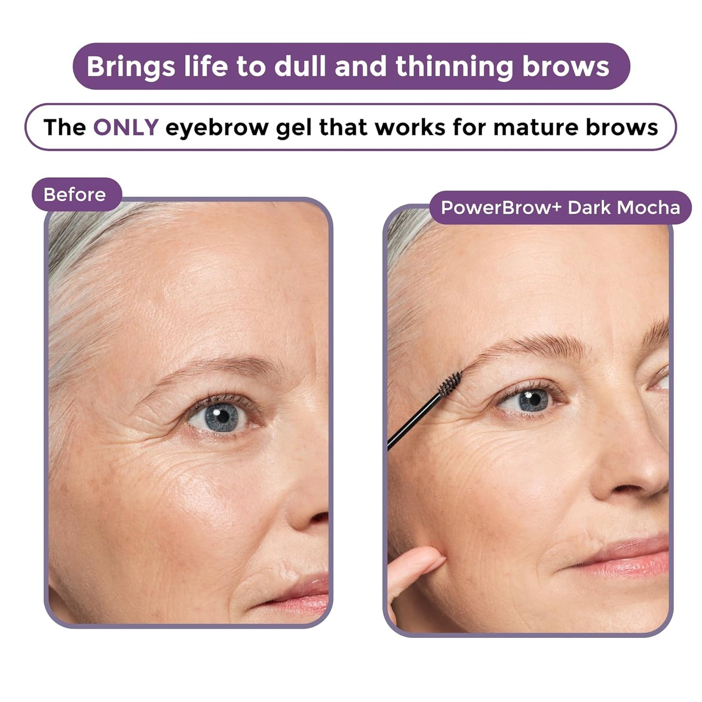 PowerBrow+ Tinted Eyebrow Gel for Mature Women - Defines, Fills & Thickens Brows | Natural Color, Long-Lasting - Dark Brown (Espresso)