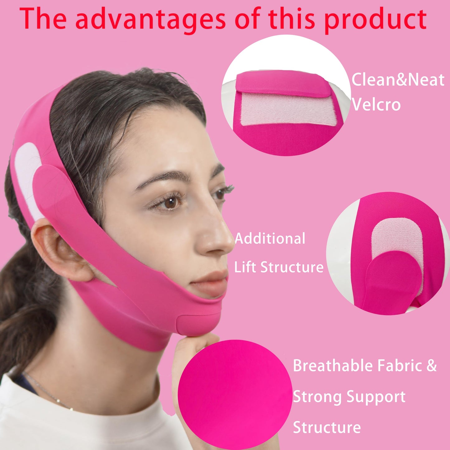 V Line Lifting Mask Chin Strap for Sleeping, Chin Strap, V Line Mask, Face Lifting Strap, Jawline Shaper, Jaw Strap, Double Chin Reducer,Face Lift Tape & Snoring Solution (Rose)