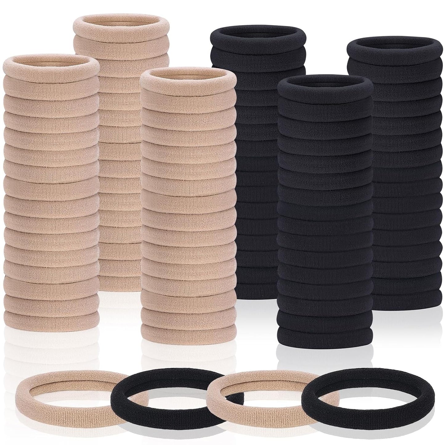 Seamless Elastic Hair Ties - 150 Pcs No Damage Ponytail Holders for Thick & Thin Hair | Soft Beige Bands