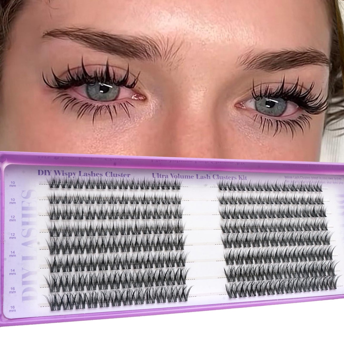 Wispy Lash Clusters, Natural Lash Cluster Eyelash Extensions 192 Pcs C Curl 10-16mm Individual Fluffy False Eyelashes Thin Band DIY for Beginners at Home