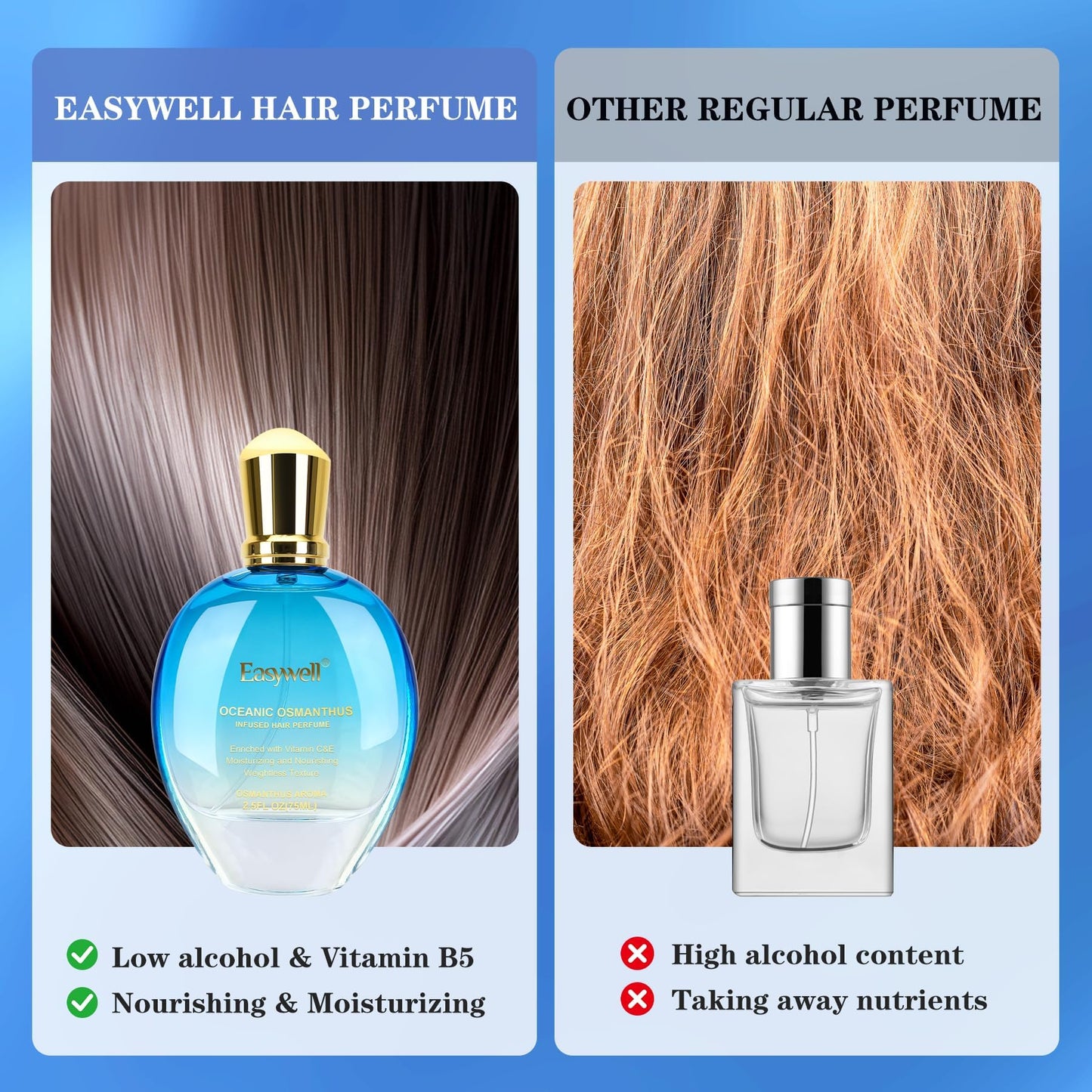 EASYWELL Hair Perfume for Women, Christmas Gift Birthday Gifts for Mom and girls, Leave In Conditioner Spray with Vitamin B5, Hair Care Fragrance, Hair Oil Mist, Oceanic Osmanthus, 2.5 fl oz